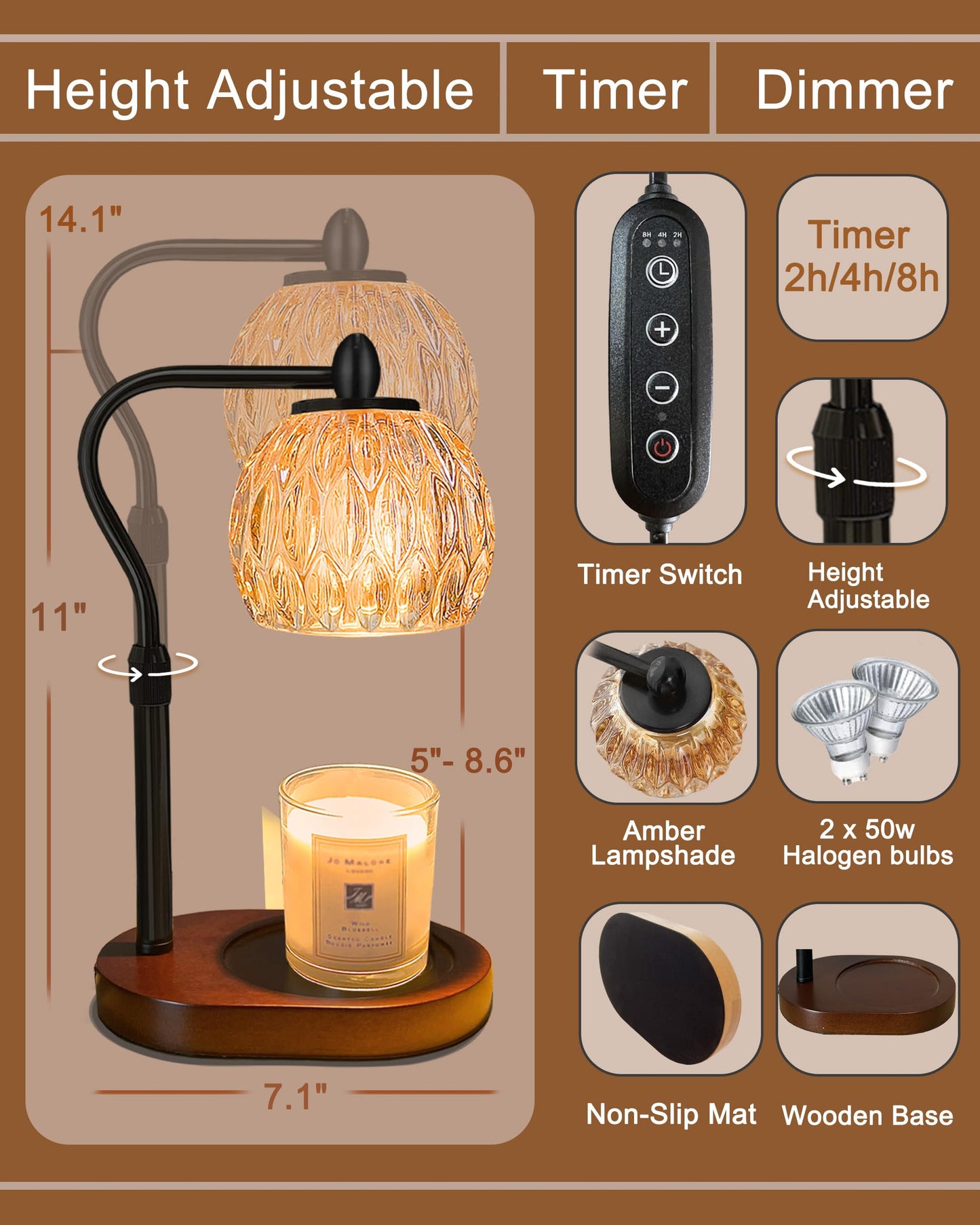 Candle Warmer Lamp with Timer & Dimmer